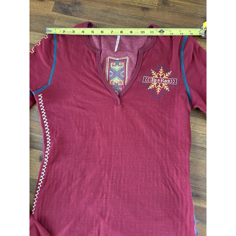 Alp-n-Rock Ladies Madeline Henley Shirt Women's Extra Small Deep Red Embroidered - Picture 6 of 16